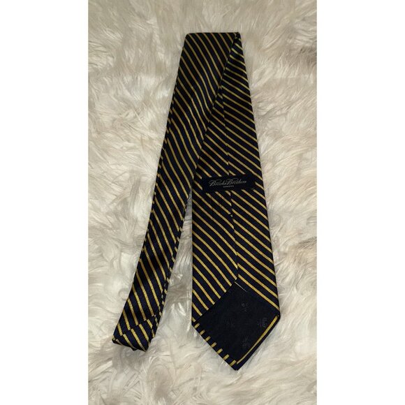 Brooks Brothers Makers Mens Silk Tie Striped Yellow Blue - Picture 3 of 5
